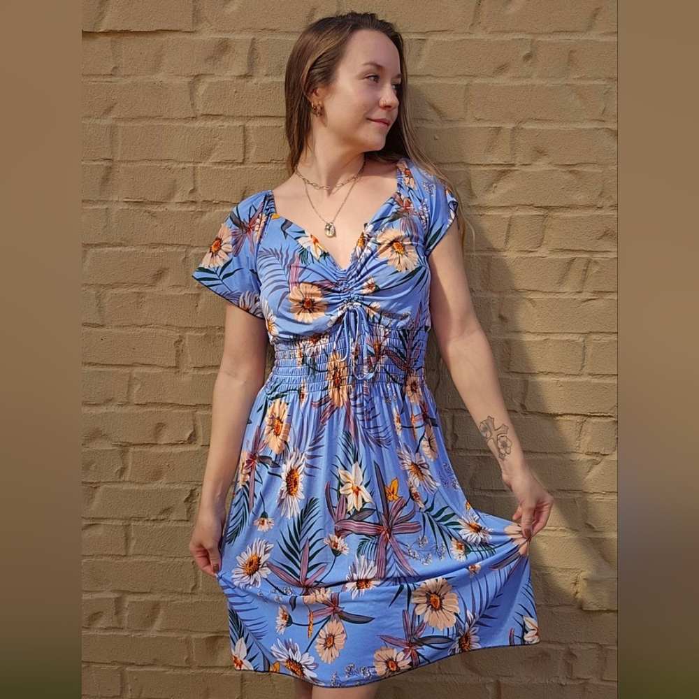 Floral blue summer dress